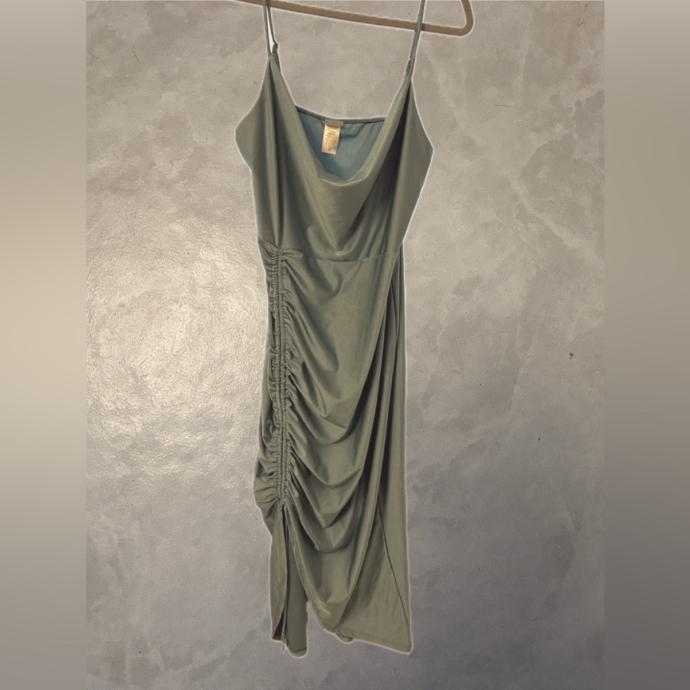 Elegant Green Ruched Slip Dress